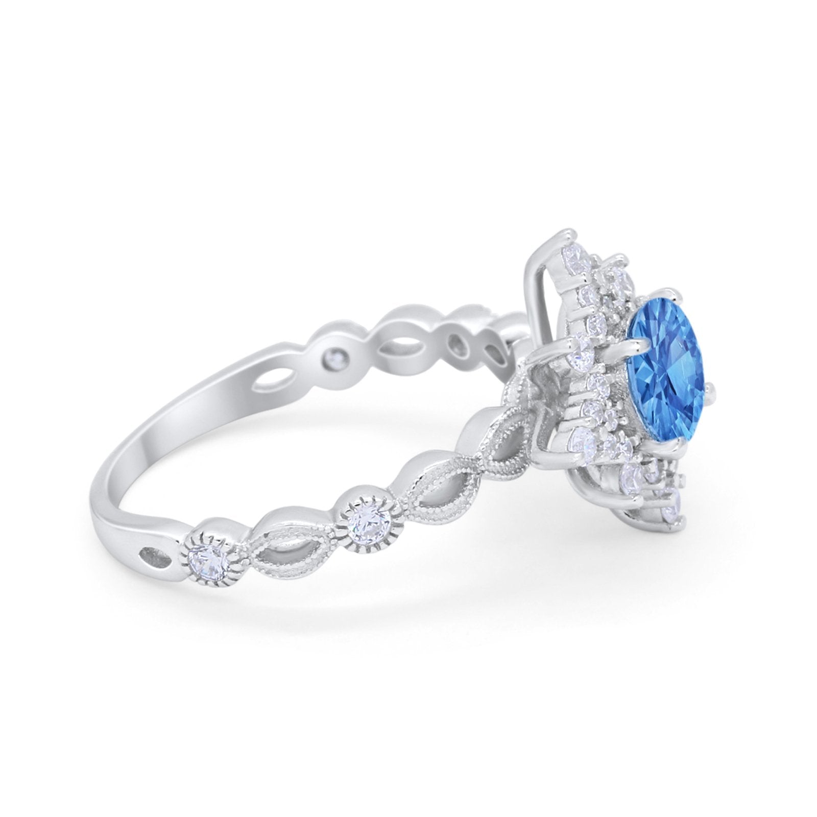 Floral Vintage Style Wedding Engagement Ring Round Cubic Zirconia 925 Sterling Silver