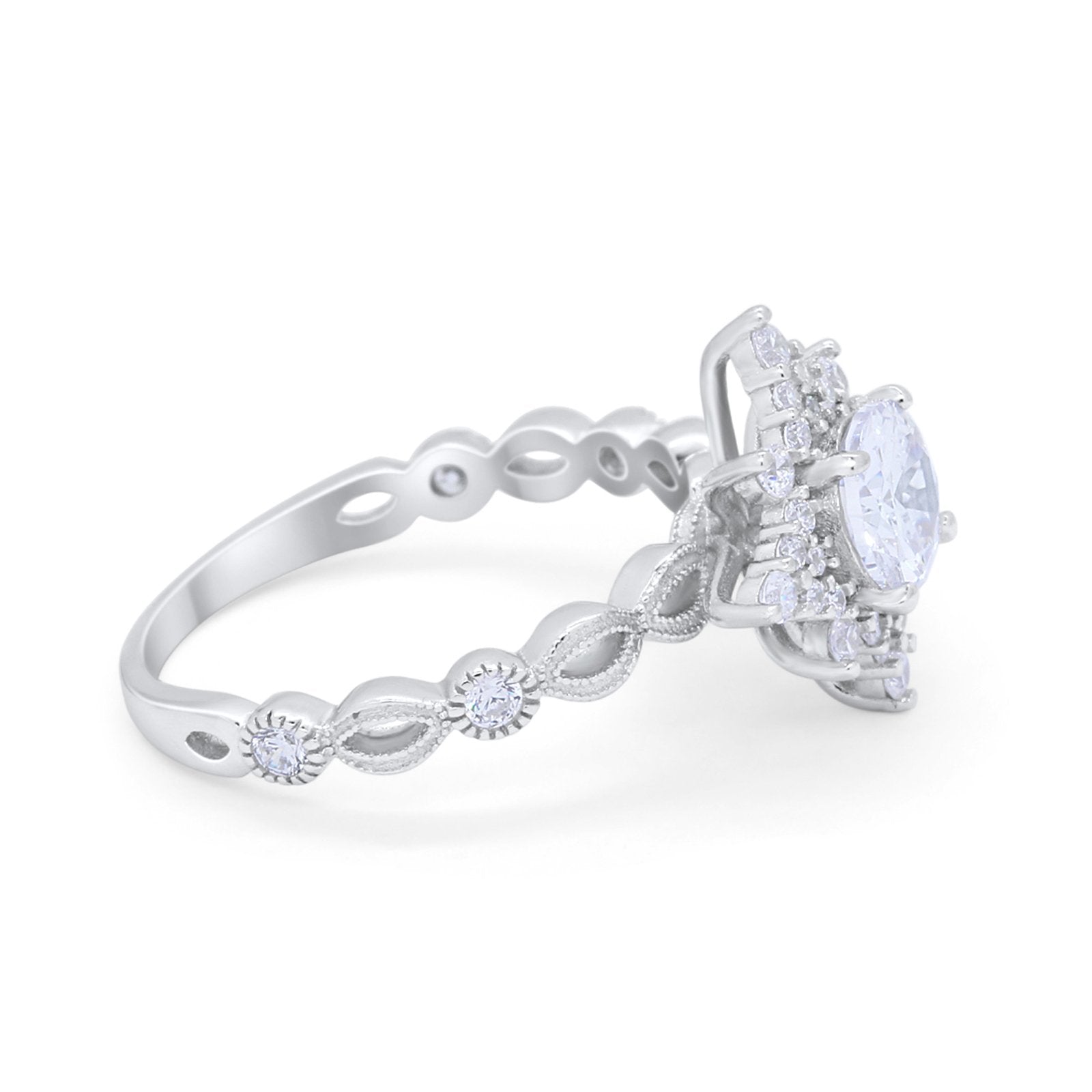 Floral Vintage Style Wedding Engagement Ring Round Cubic Zirconia 925 Sterling Silver