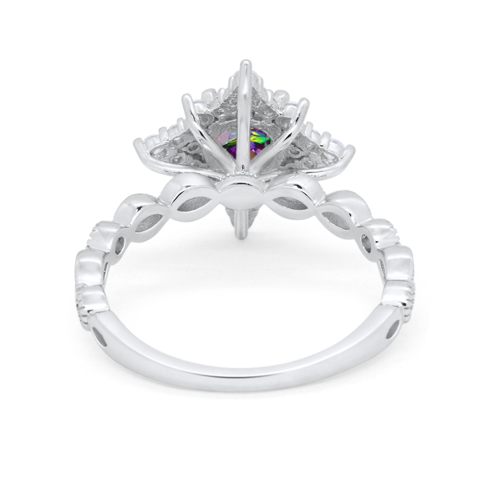 Floral Vintage Style Wedding Engagement Ring Round Cubic Zirconia 925 Sterling Silver