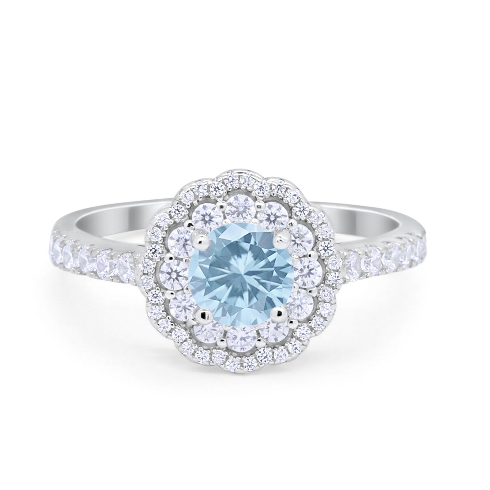 Art Deco Halo Wedding Ring Simulated Cubic Zirconia Accent 925 Sterling Silver