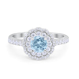 Art Deco Halo Wedding Ring Simulated Cubic Zirconia Accent 925 Sterling Silver