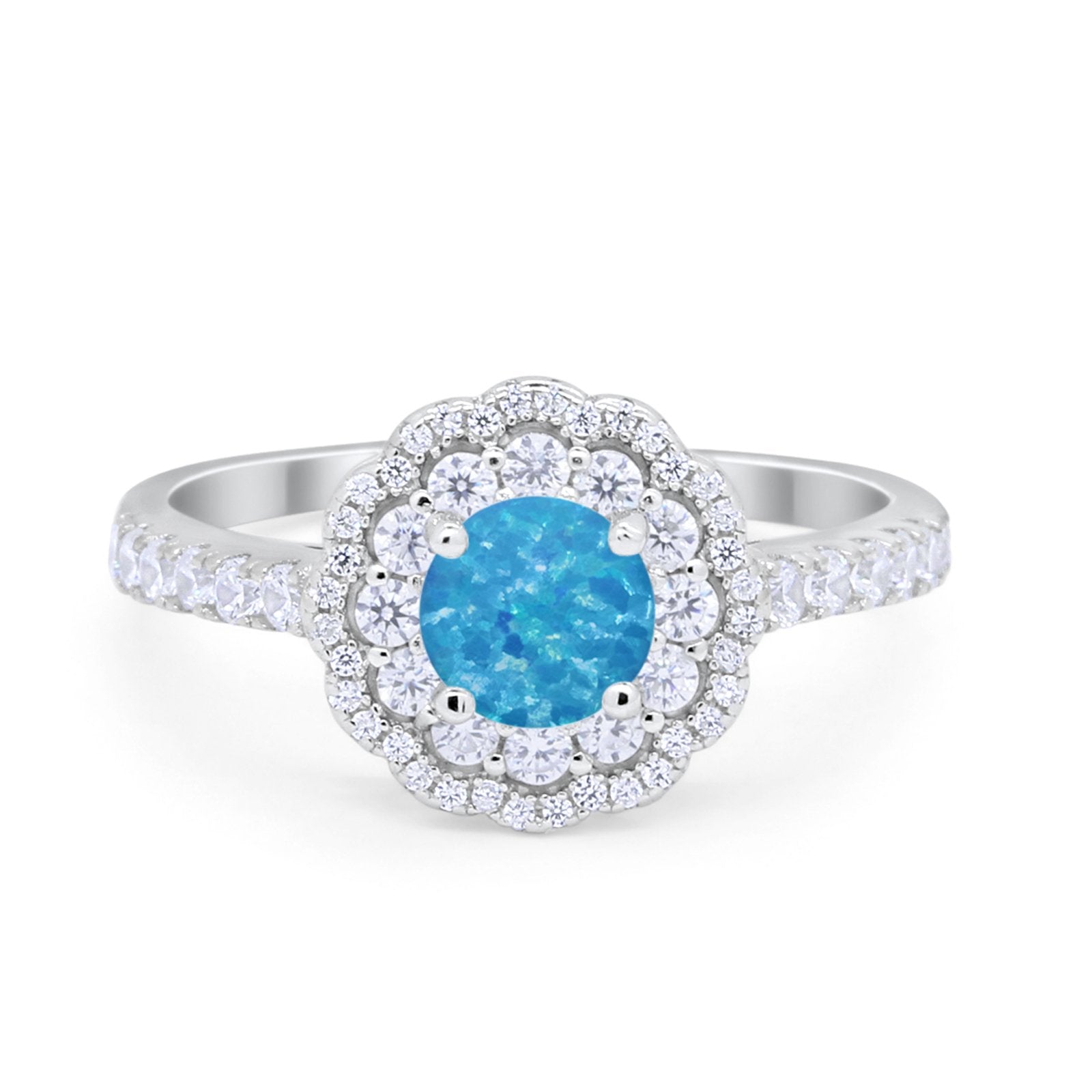 Art Deco Halo Wedding Ring Simulated Cubic Zirconia Accent 925 Sterling Silver