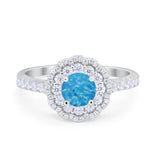 Art Deco Halo Wedding Ring Simulated Cubic Zirconia Accent 925 Sterling Silver