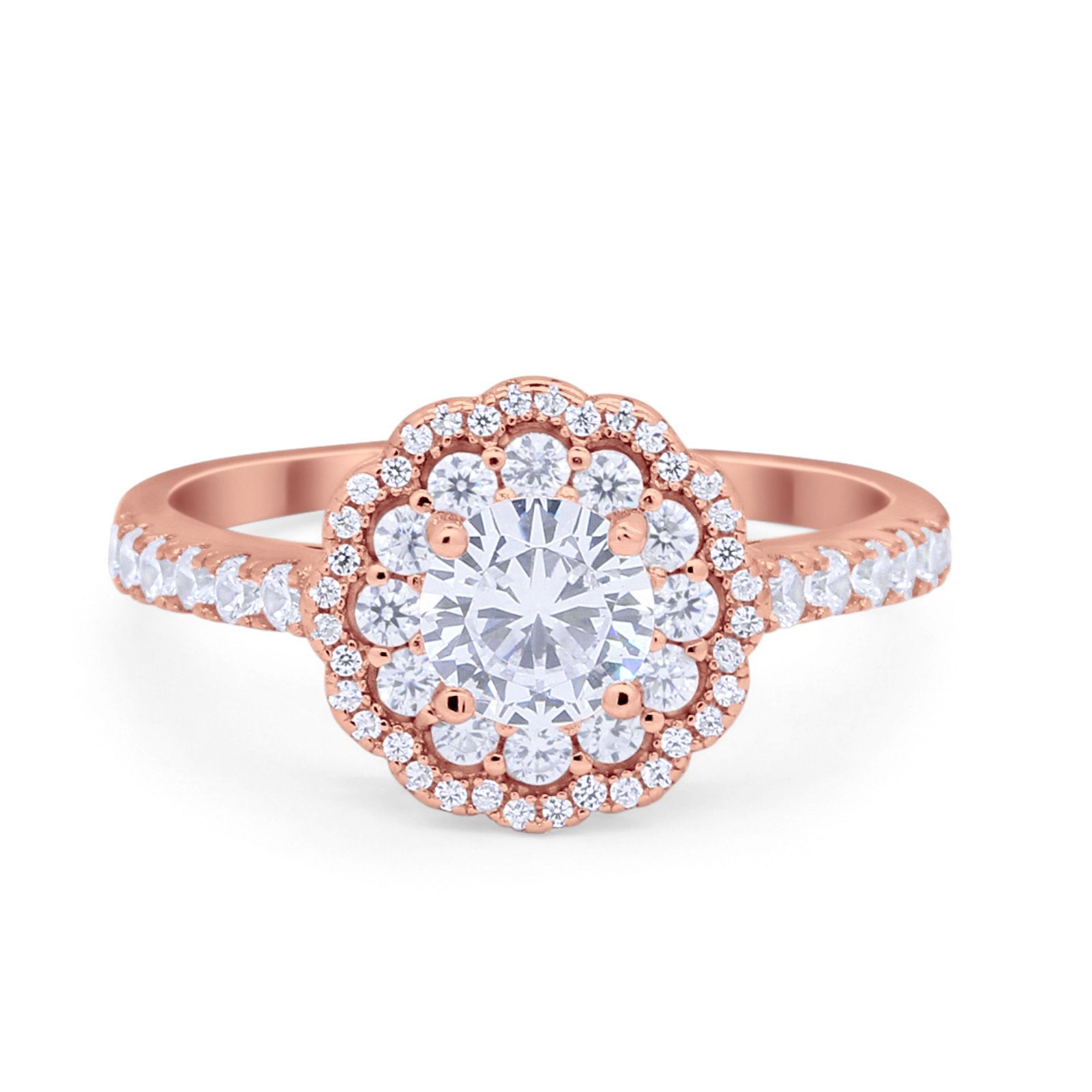 Art Deco Halo Wedding Ring Simulated Cubic Zirconia Accent 925 Sterling Silver