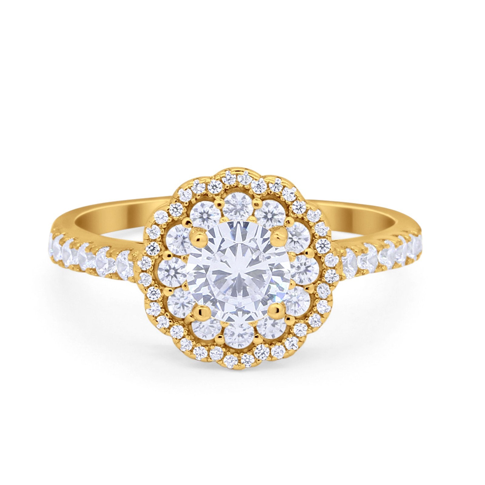 Art Deco Halo Wedding Ring Simulated Cubic Zirconia Accent 925 Sterling Silver