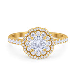 Art Deco Halo Wedding Ring Simulated Cubic Zirconia Accent 925 Sterling Silver