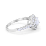 Art Deco Halo Wedding Ring Simulated Cubic Zirconia Accent 925 Sterling Silver