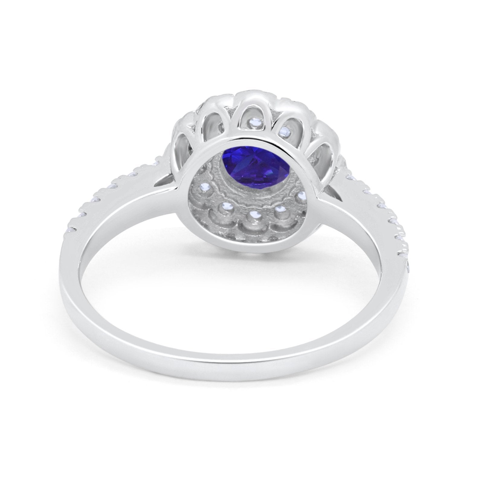 Art Deco Halo Wedding Ring Simulated Cubic Zirconia Accent 925 Sterling Silver