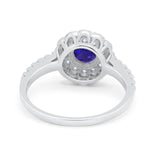 Art Deco Halo Wedding Ring Simulated Cubic Zirconia Accent 925 Sterling Silver