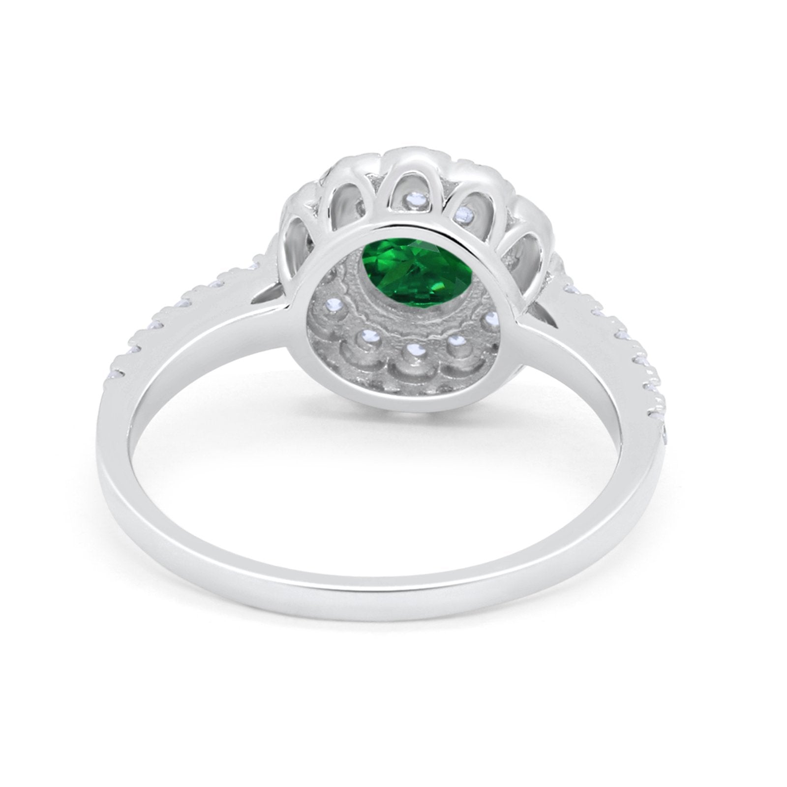 Art Deco Halo Wedding Ring Simulated Cubic Zirconia Accent 925 Sterling Silver