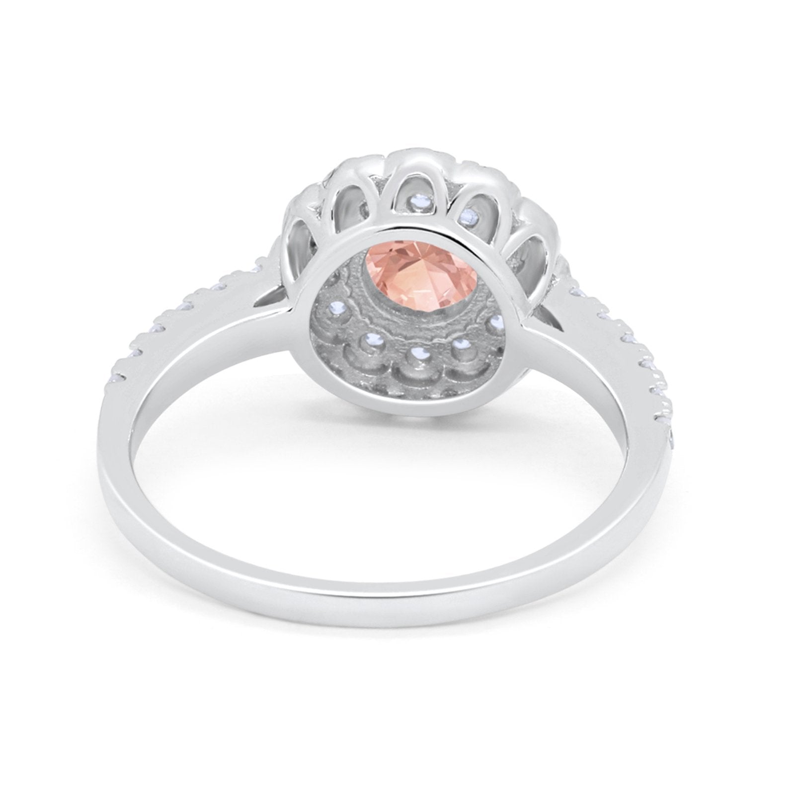 Art Deco Halo Wedding Ring Simulated Cubic Zirconia Accent 925 Sterling Silver