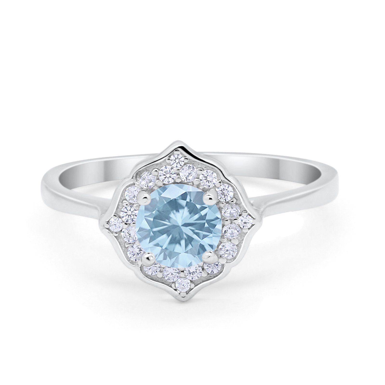 Halo Wedding Engagement Bridal Ring Art Deco Round Cubic Zirconia 925 Sterling Silver