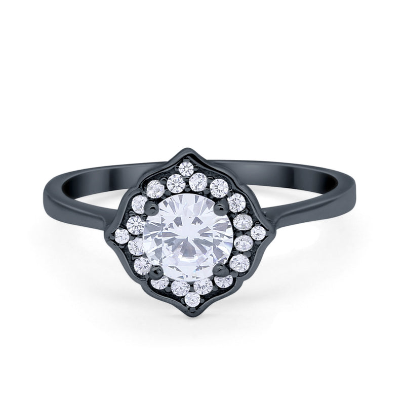 Halo Wedding Engagement Bridal Ring Art Deco Round Cubic Zirconia 925 Sterling Silver