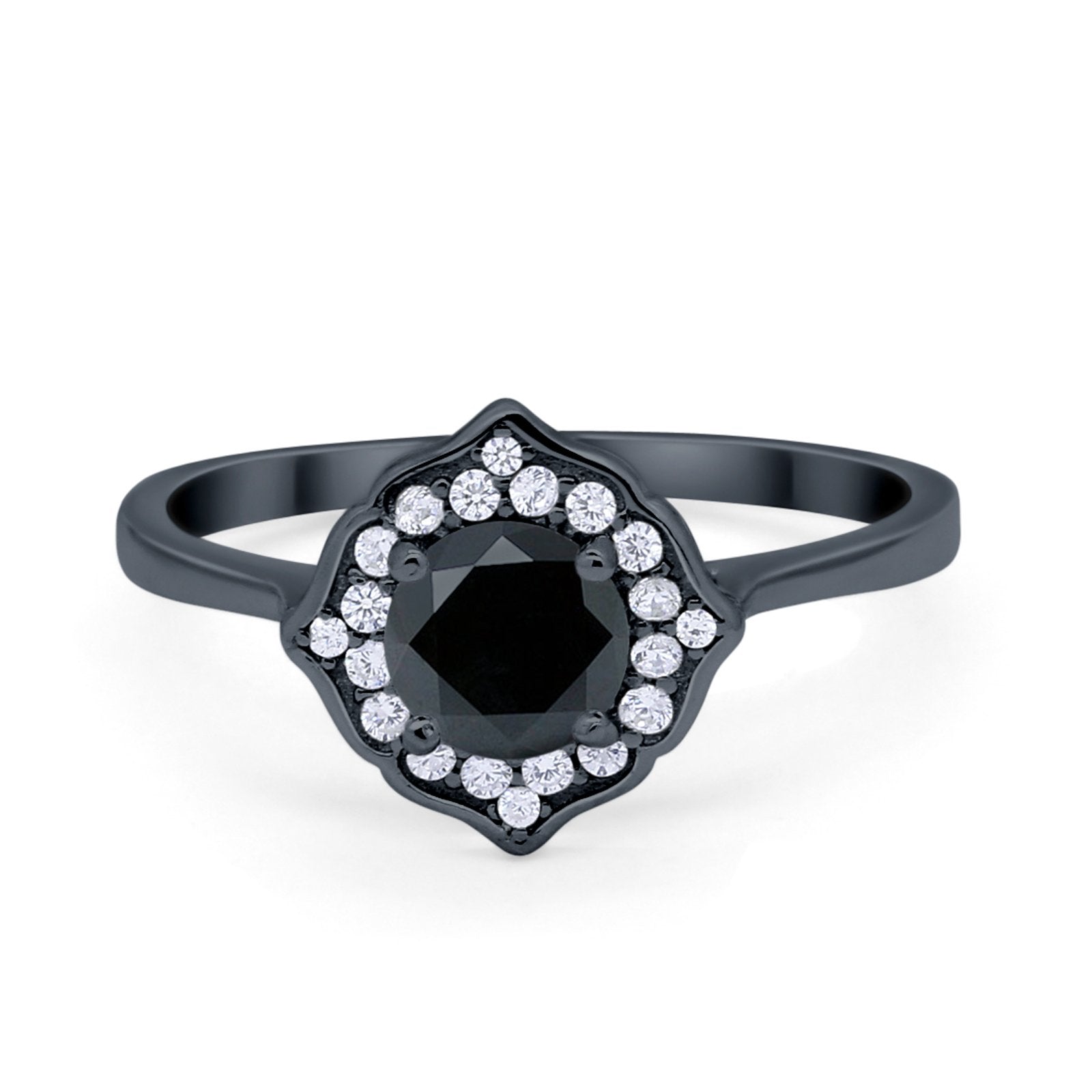 Halo Wedding Engagement Bridal Ring Art Deco Round Cubic Zirconia 925 Sterling Silver
