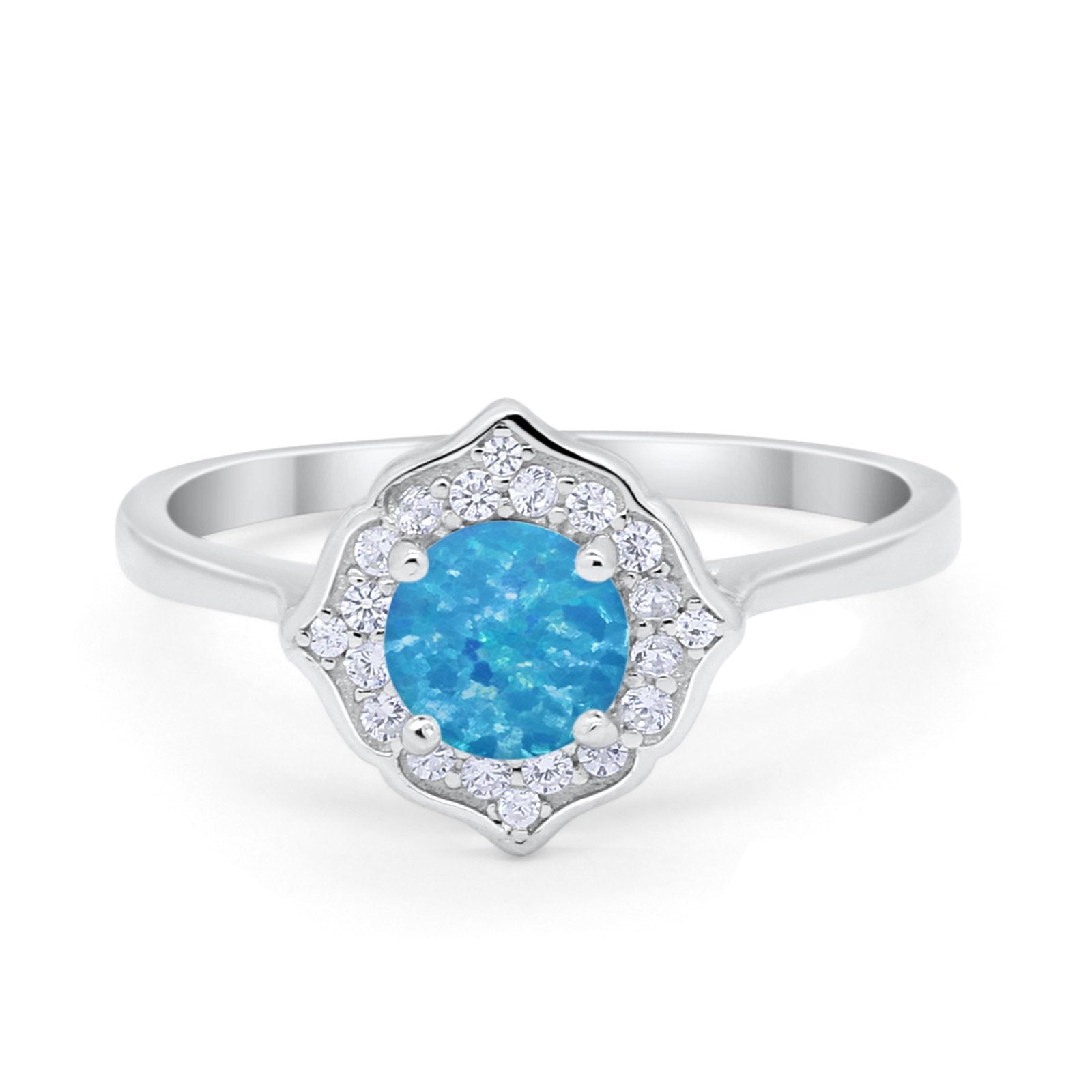 Halo Wedding Engagement Bridal Ring Art Deco Round Cubic Zirconia 925 Sterling Silver