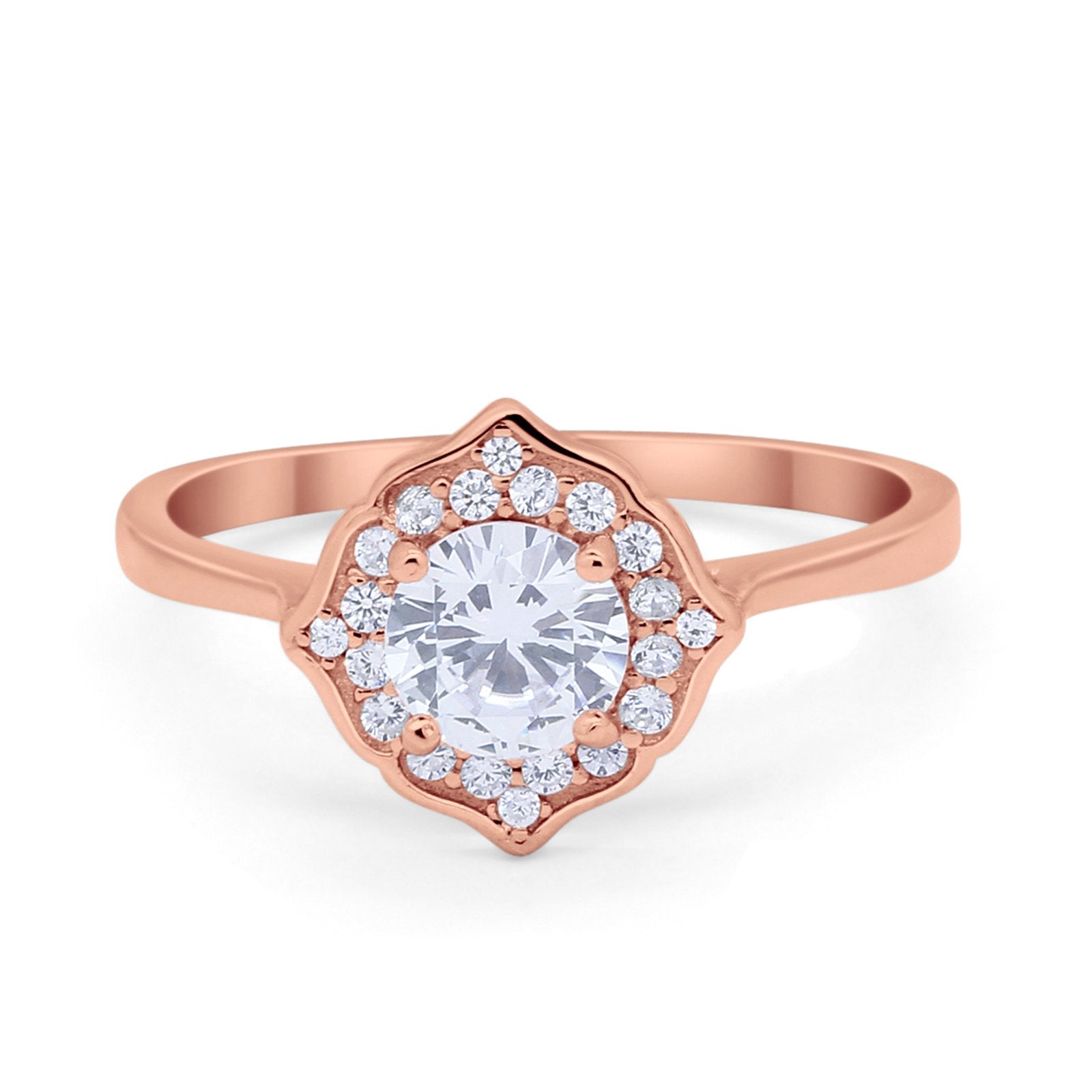Halo Wedding Engagement Bridal Ring Art Deco Round Cubic Zirconia 925 Sterling Silver