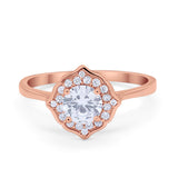 Halo Wedding Engagement Bridal Ring Art Deco Round Cubic Zirconia 925 Sterling Silver