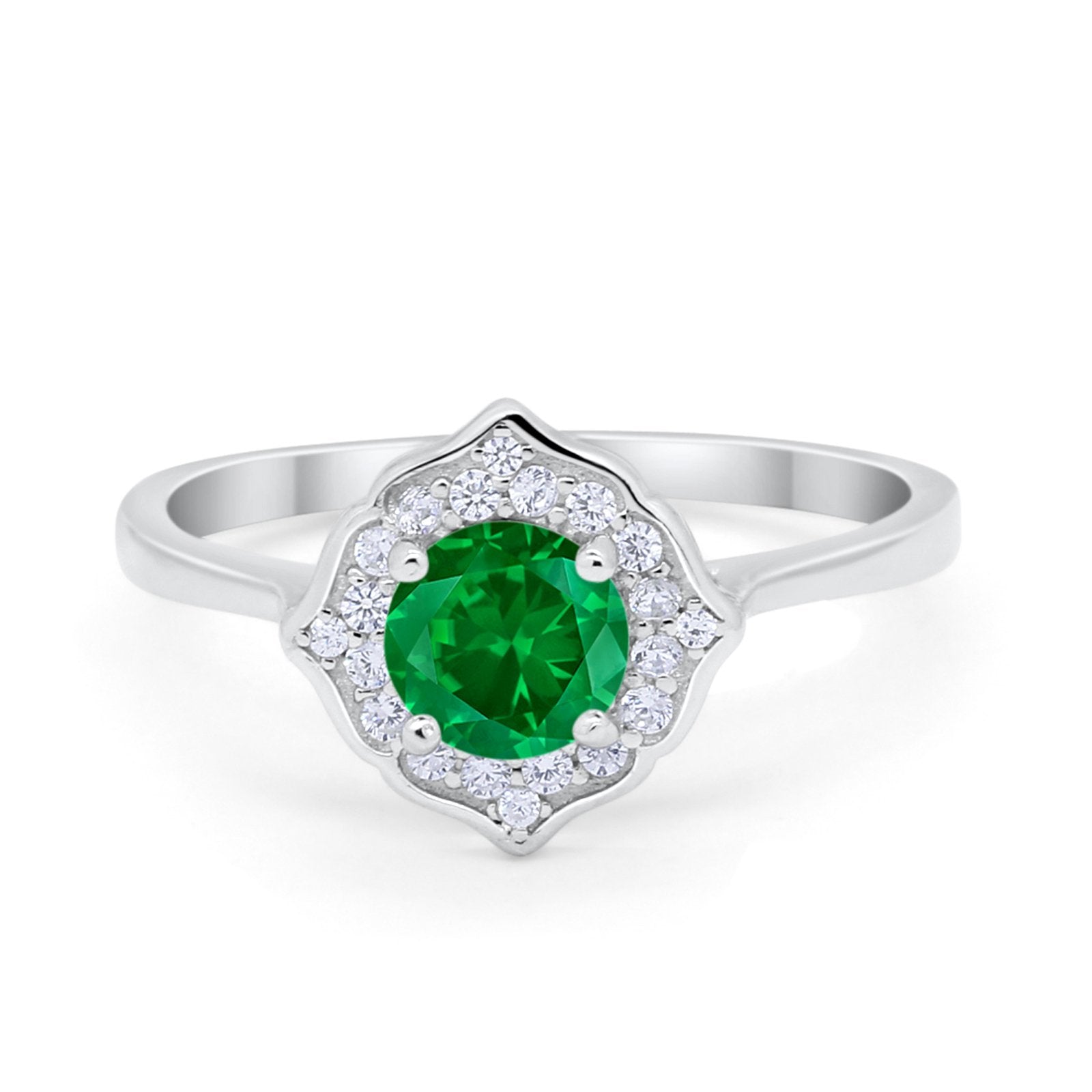 Halo Wedding Engagement Bridal Ring Art Deco Round Cubic Zirconia 925 Sterling Silver