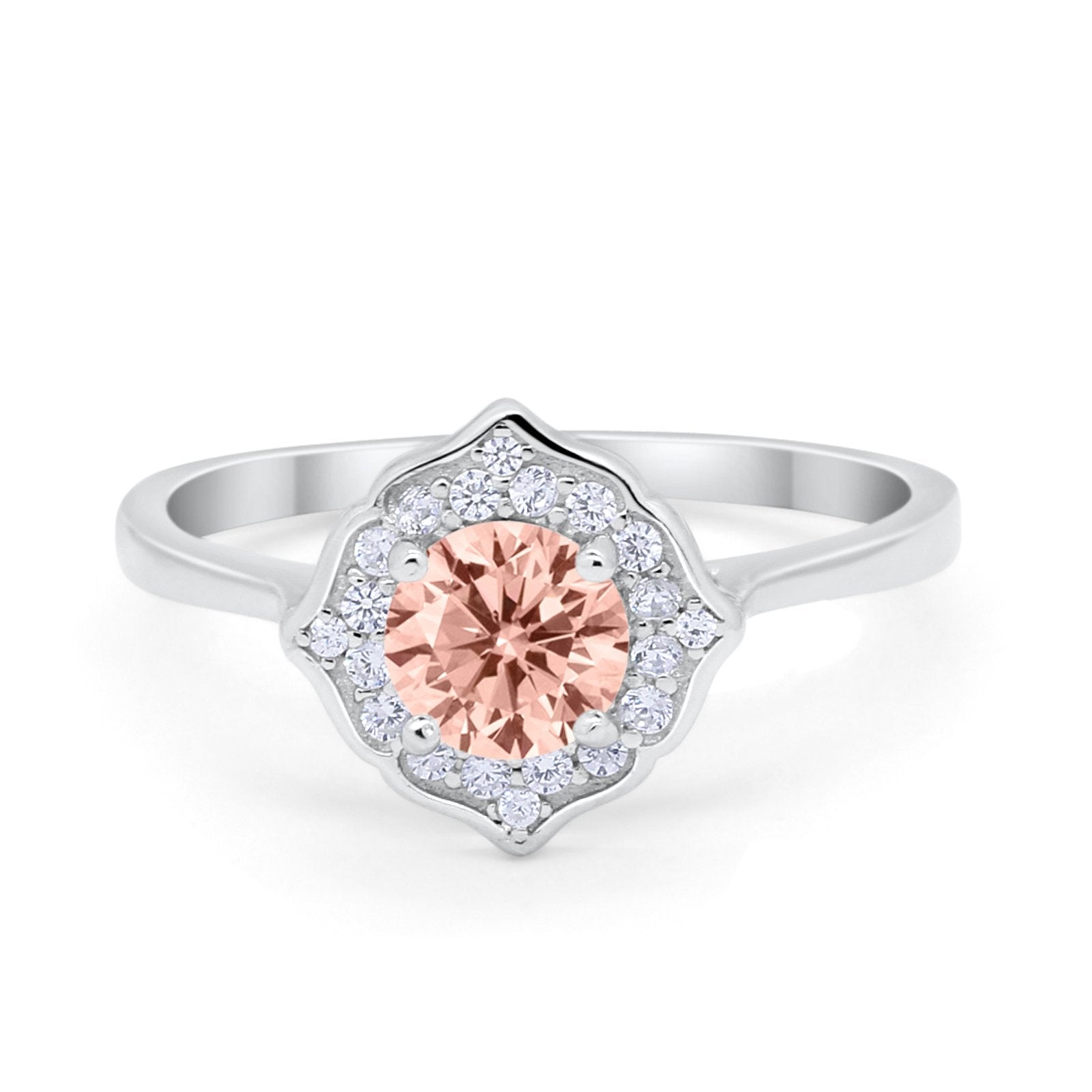 Halo Wedding Engagement Bridal Ring Art Deco Round Cubic Zirconia 925 Sterling Silver