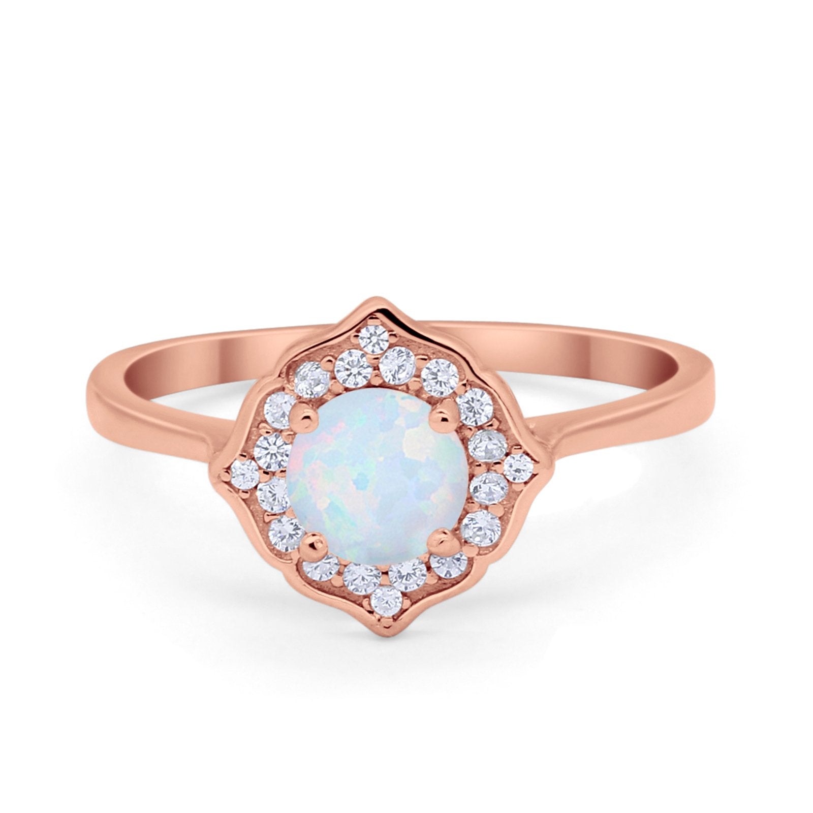 Halo Wedding Engagement Bridal Ring Art Deco Round Cubic Zirconia 925 Sterling Silver