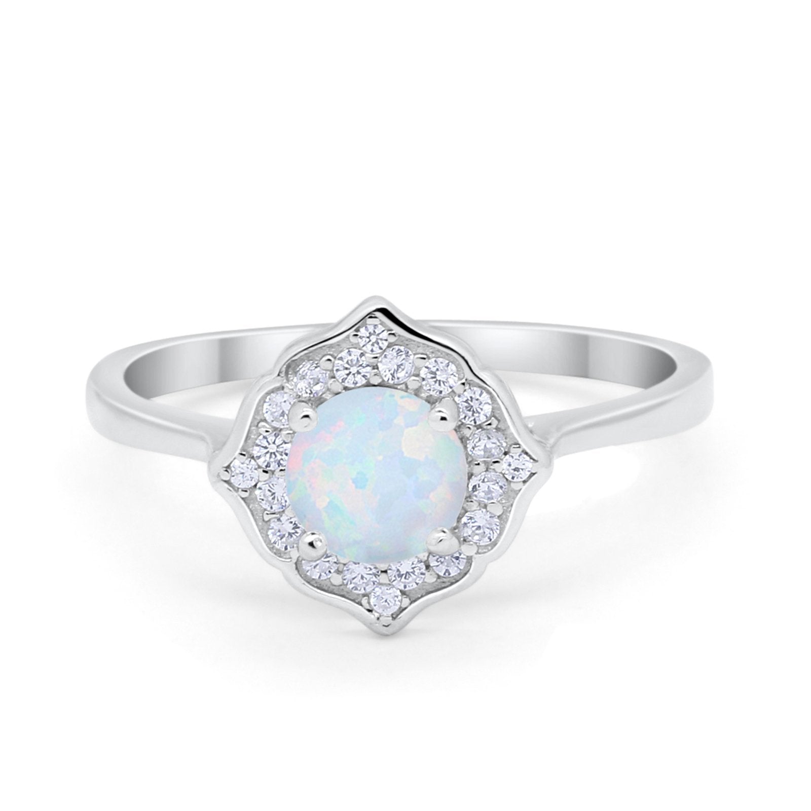 Halo Wedding Engagement Bridal Ring Art Deco Round Cubic Zirconia 925 Sterling Silver