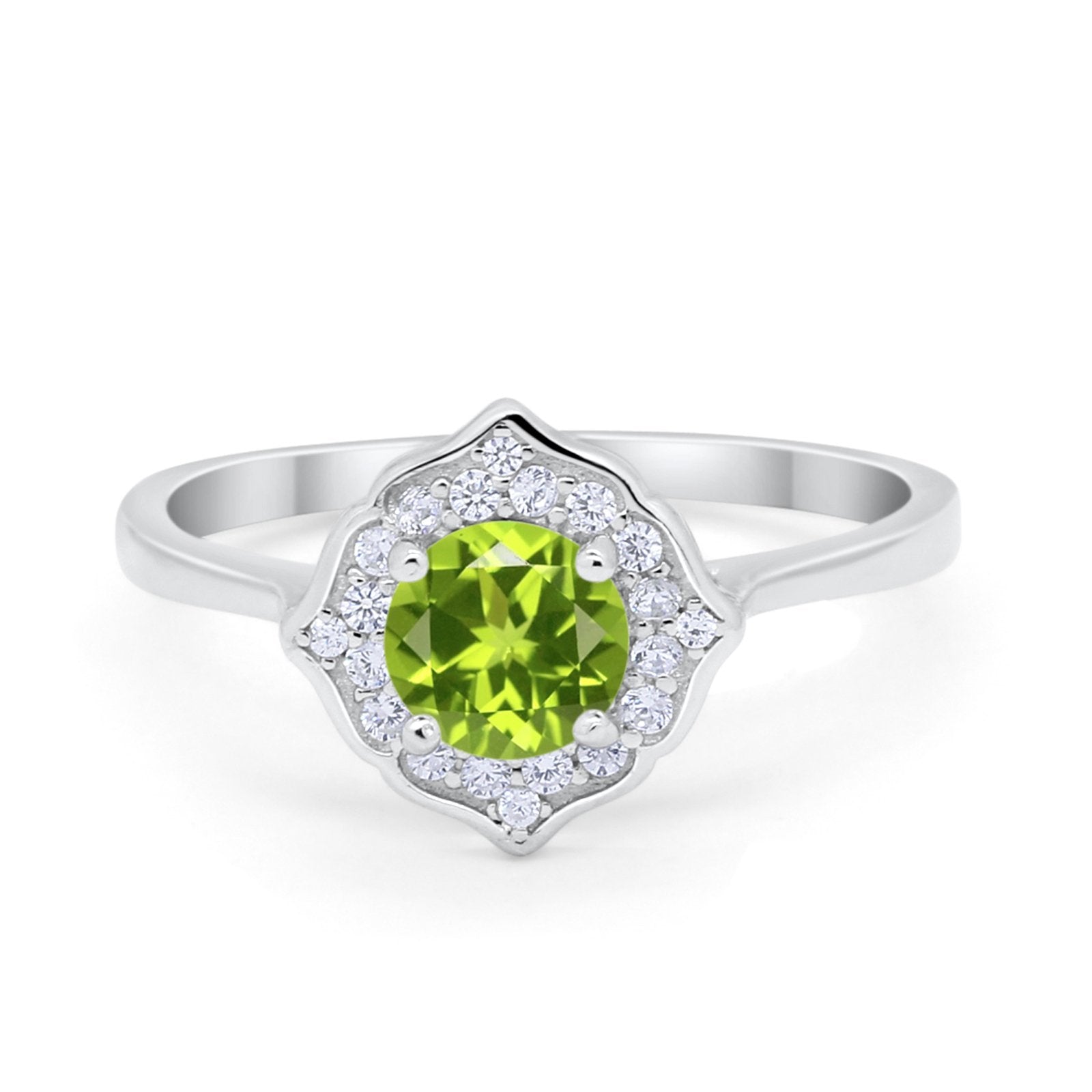 Halo Wedding Engagement Bridal Ring Art Deco Round Cubic Zirconia 925 Sterling Silver