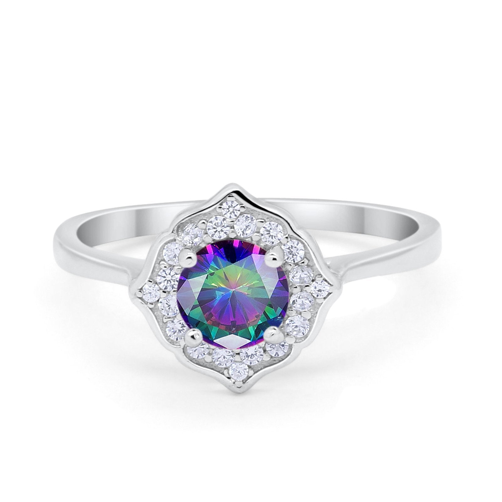 Halo Wedding Engagement Bridal Ring Art Deco Round Cubic Zirconia 925 Sterling Silver