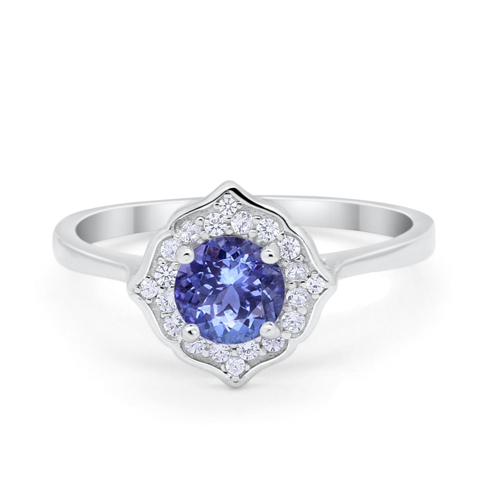 Halo Wedding Engagement Bridal Ring Art Deco Round Cubic Zirconia 925 Sterling Silver
