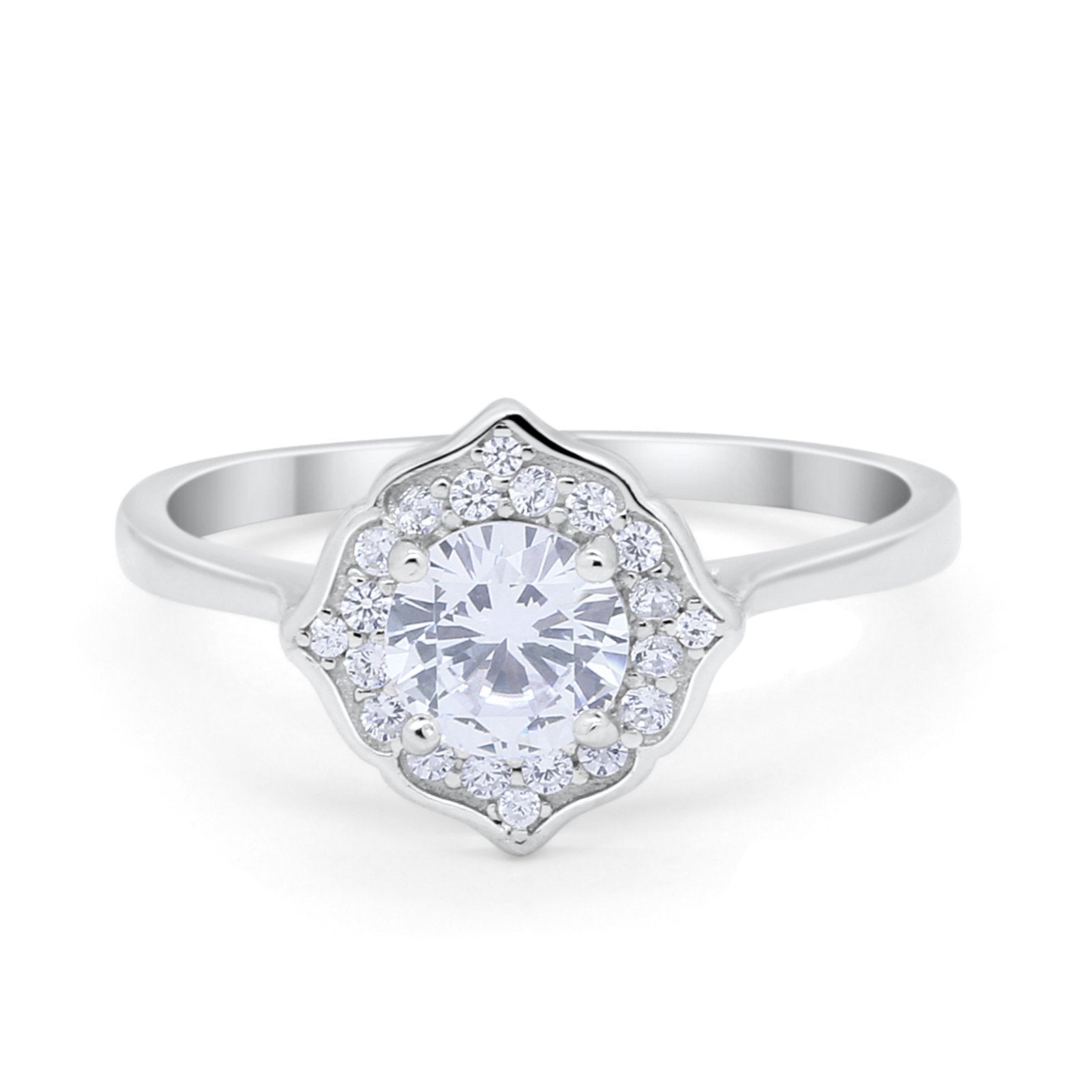 Halo Wedding Engagement Bridal Ring Art Deco Round Cubic Zirconia 925 Sterling Silver