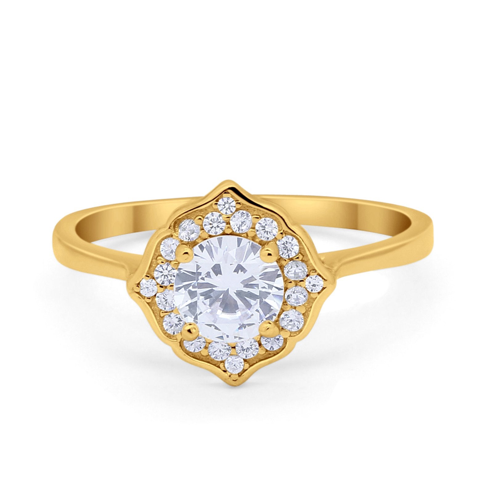 Halo Wedding Engagement Bridal Ring Art Deco Round Cubic Zirconia 925 Sterling Silver