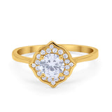 Halo Wedding Engagement Bridal Ring Art Deco Round Cubic Zirconia 925 Sterling Silver