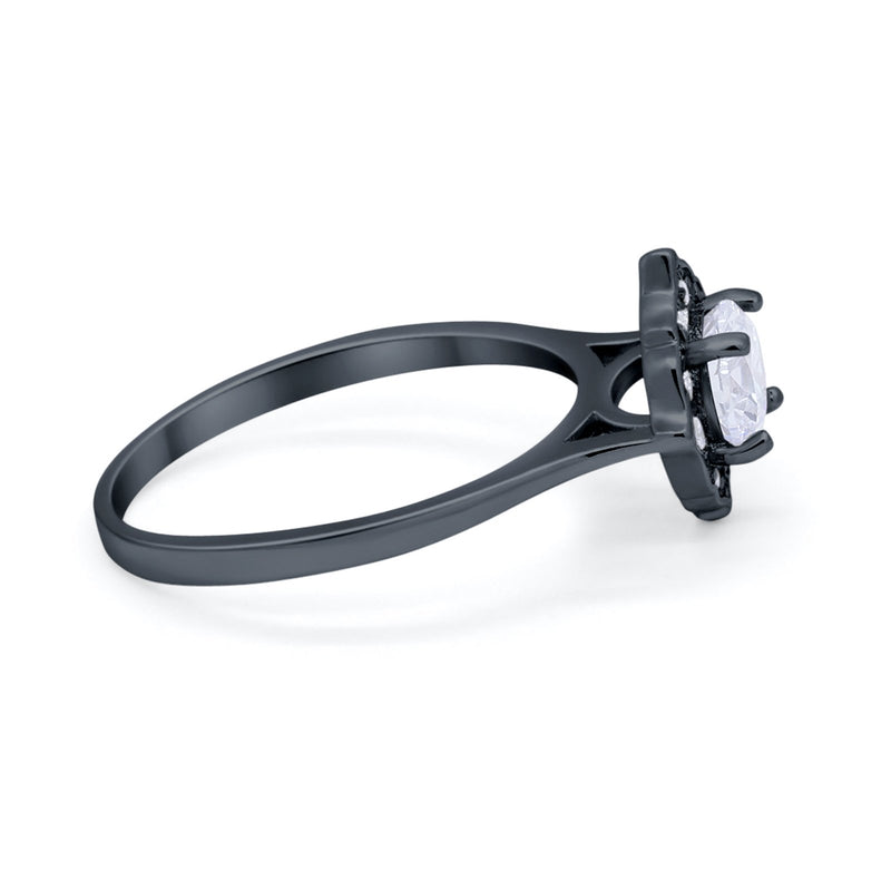 Halo Wedding Engagement Bridal Ring Art Deco Round Cubic Zirconia 925 Sterling Silver