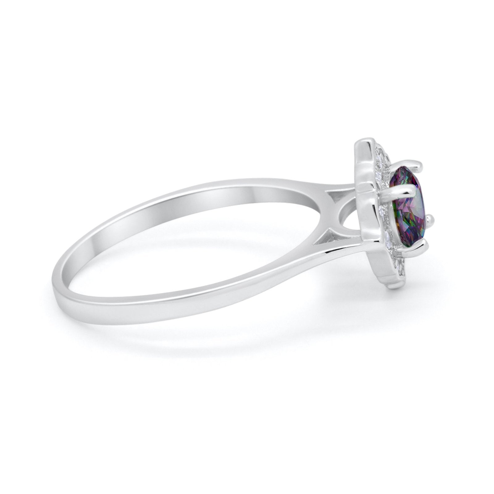Halo Wedding Engagement Bridal Ring Art Deco Round Cubic Zirconia 925 Sterling Silver