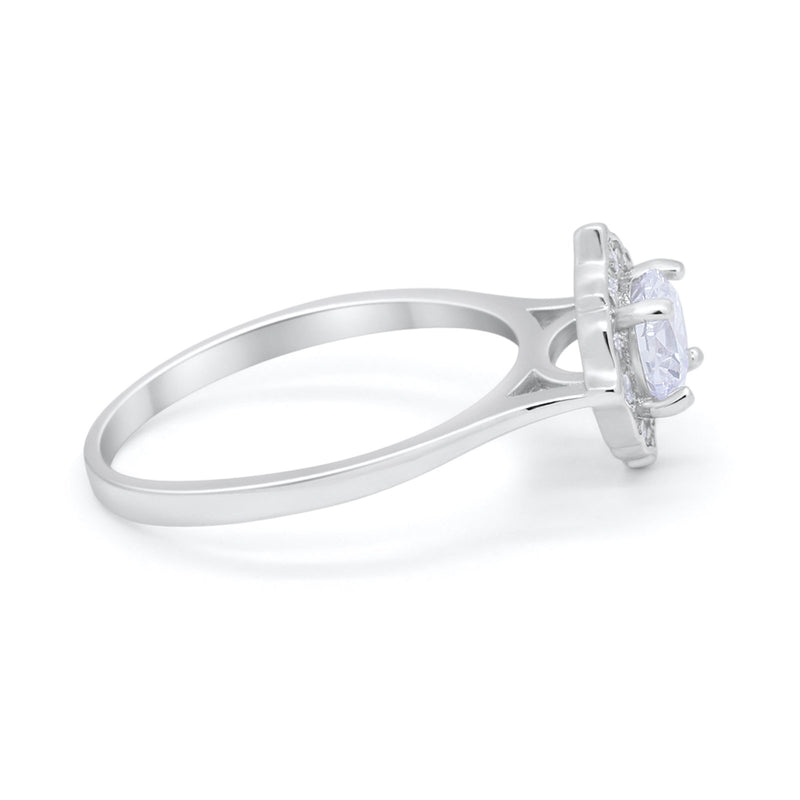 Halo Wedding Engagement Bridal Ring Art Deco Round Cubic Zirconia 925 Sterling Silver