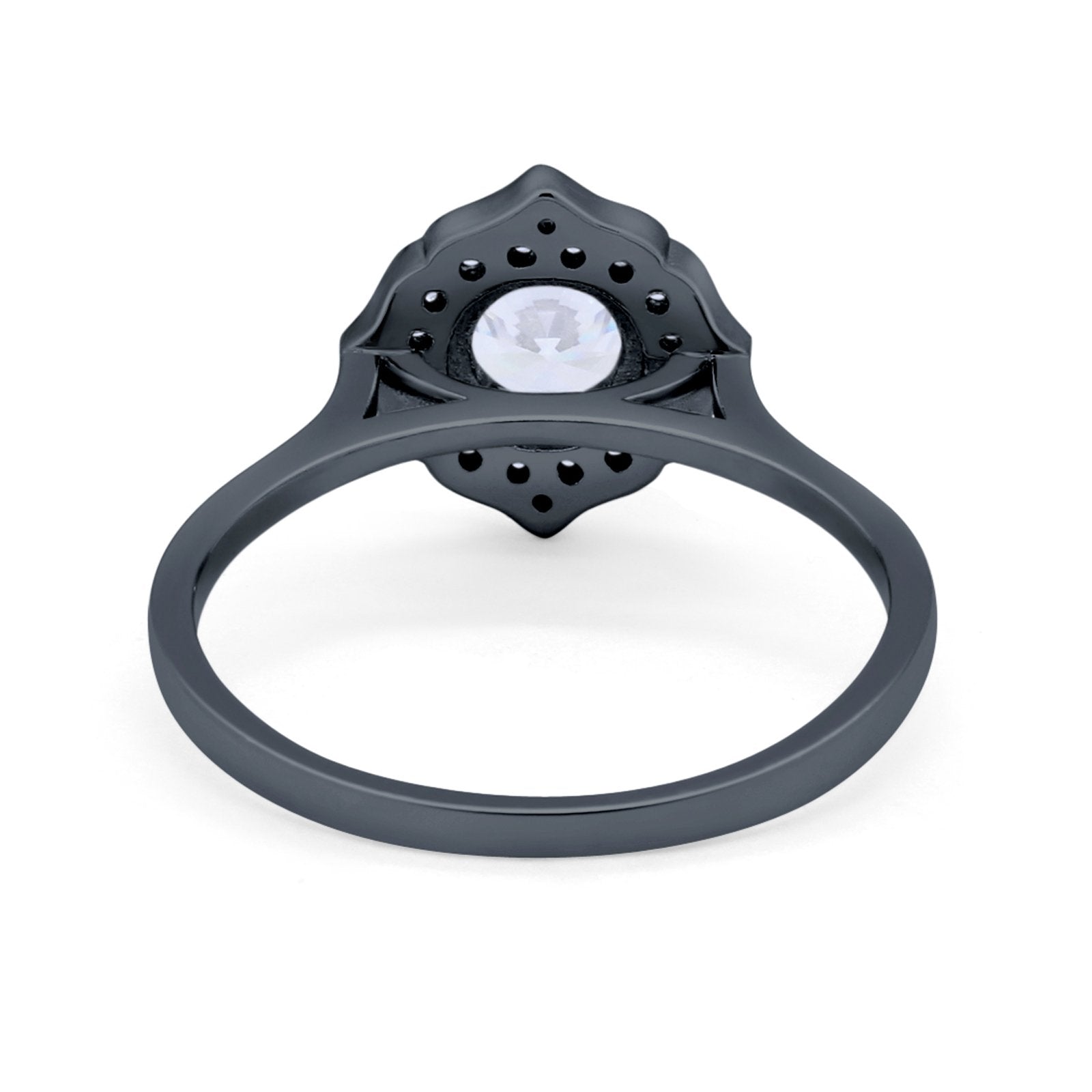 Halo Wedding Engagement Bridal Ring Art Deco Round Cubic Zirconia 925 Sterling Silver