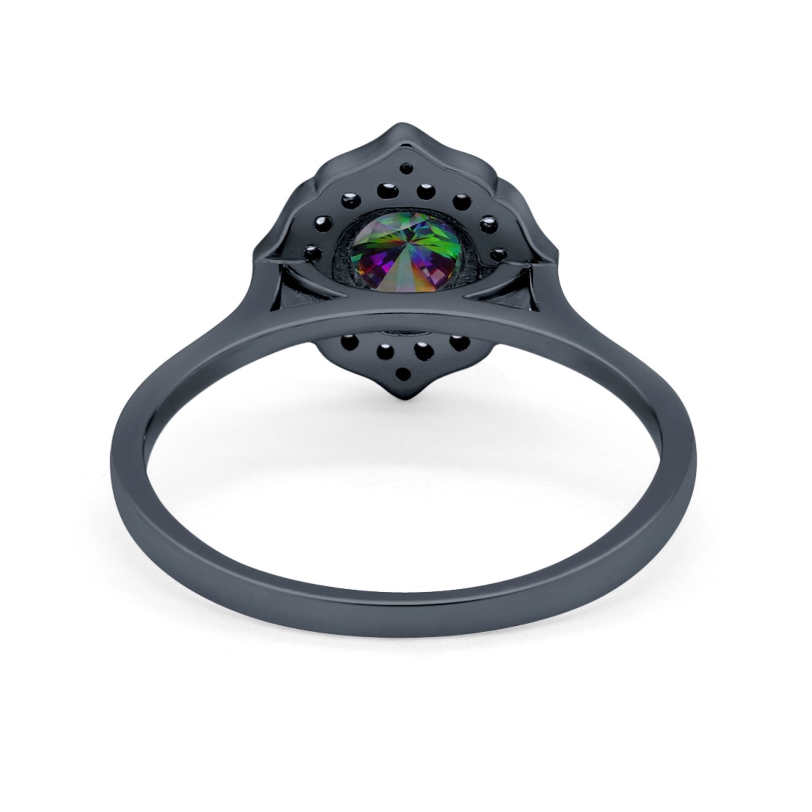 Halo Wedding Engagement Bridal Ring Art Deco Round Cubic Zirconia 925 Sterling Silver