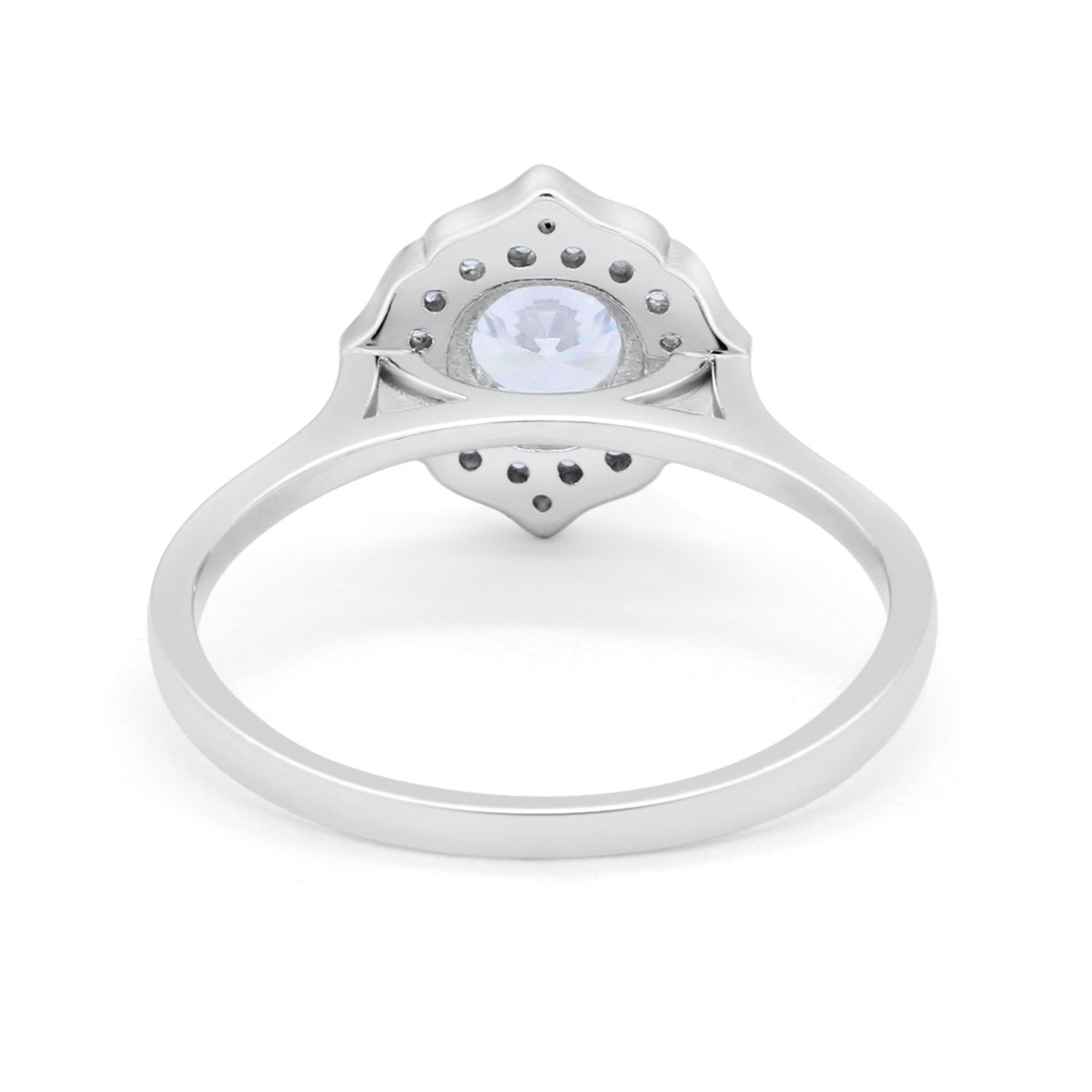 Halo Wedding Engagement Bridal Ring Art Deco Round Cubic Zirconia 925 Sterling Silver
