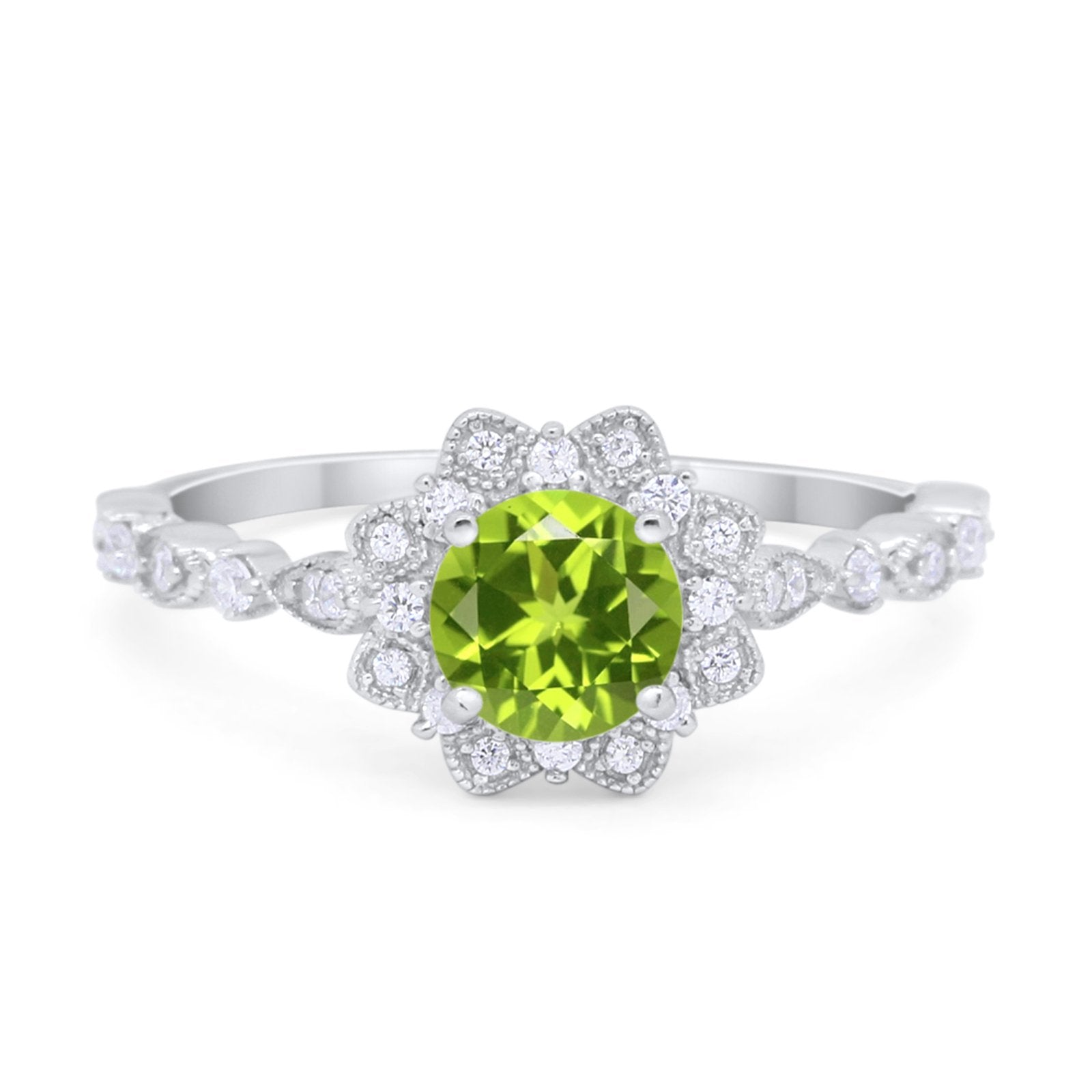 Art Deco Floral Style Wedding Engagemnet Ring Round Cubic Zirconia 925 Sterling Silver