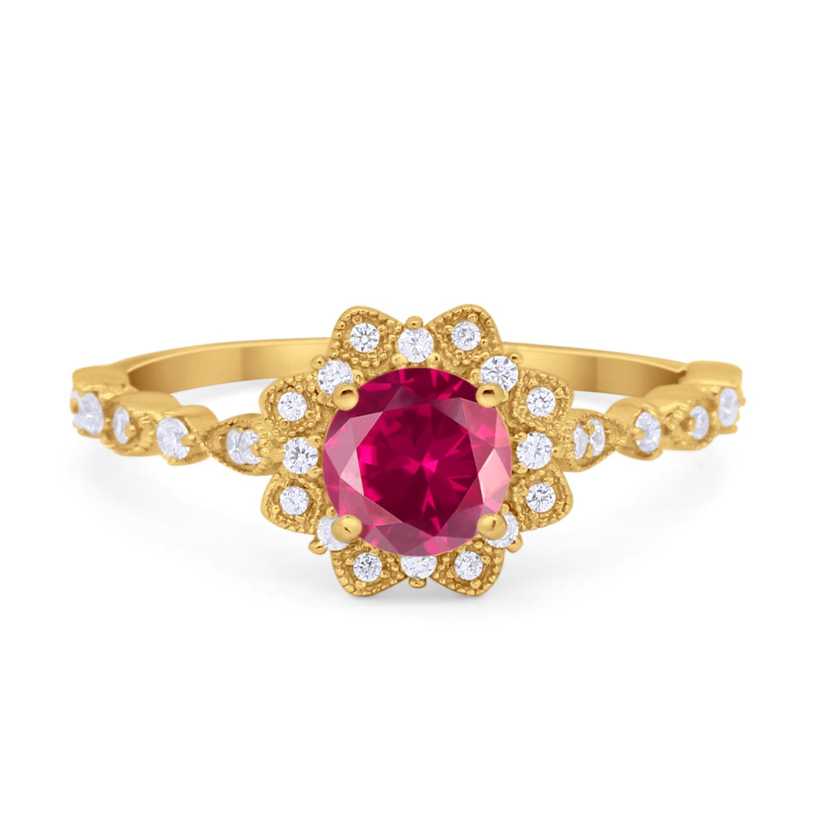 Art Deco Floral Style Wedding Engagemnet Ring Round Cubic Zirconia 925 Sterling Silver
