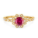 Art Deco Floral Style Wedding Engagemnet Ring Round Cubic Zirconia 925 Sterling Silver