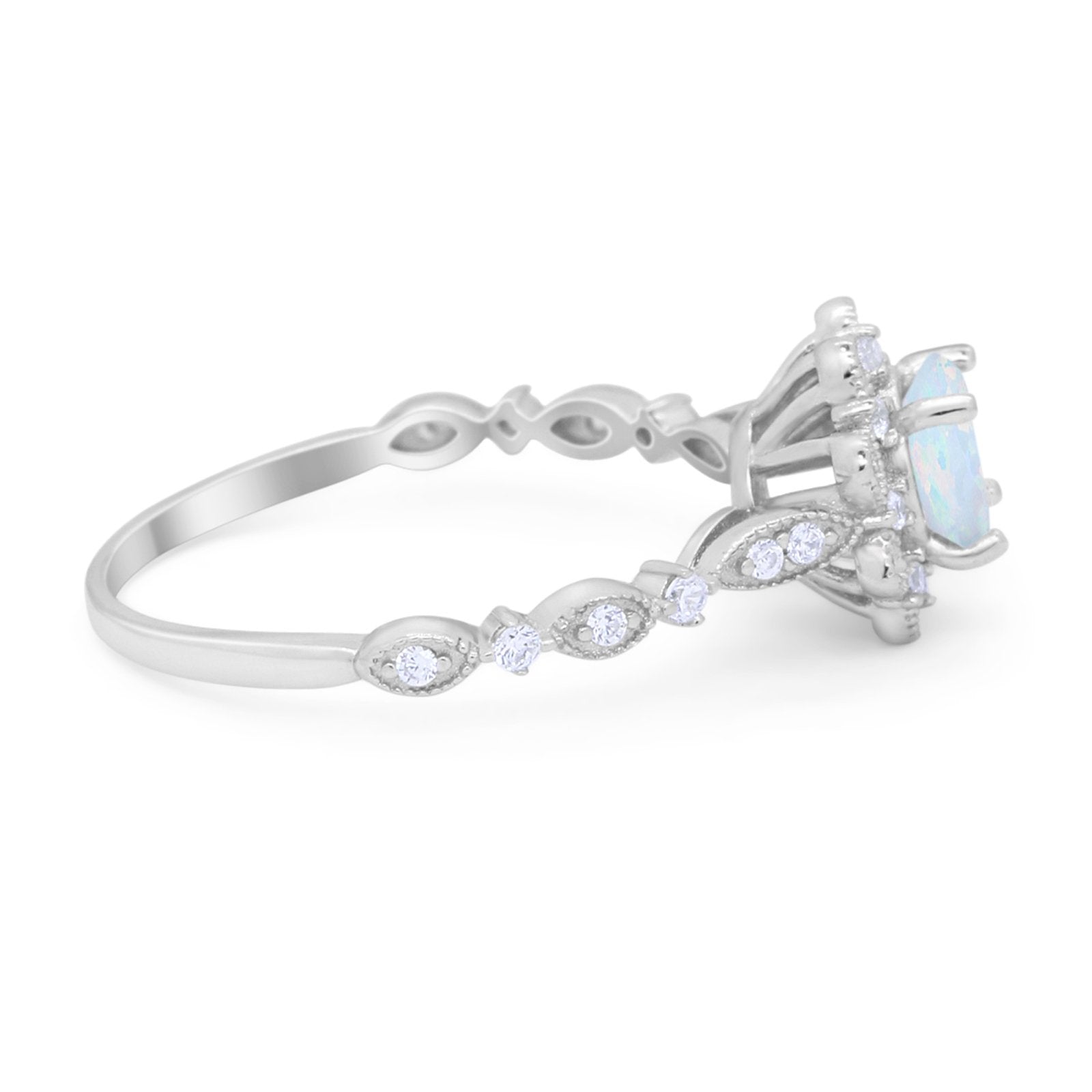 Art Deco Floral Style Wedding Engagemnet Ring Round Cubic Zirconia 925 Sterling Silver