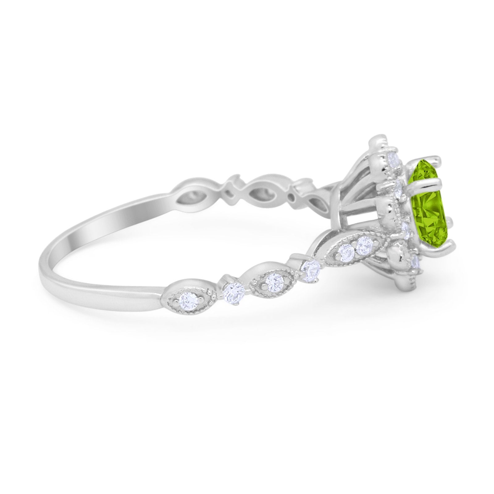Art Deco Floral Style Wedding Engagemnet Ring Round Cubic Zirconia 925 Sterling Silver