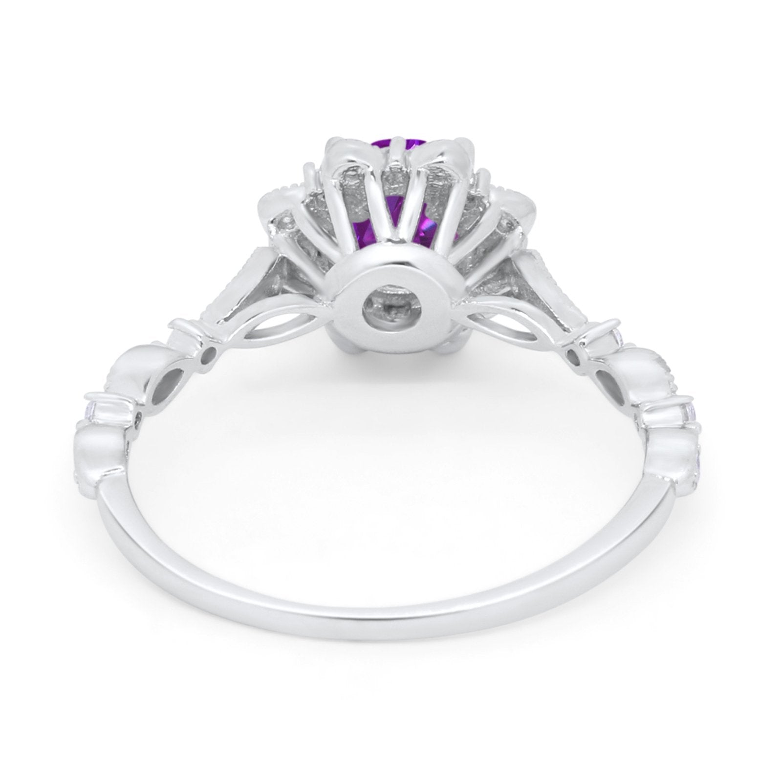Art Deco Floral Style Wedding Engagemnet Ring Round Cubic Zirconia 925 Sterling Silver