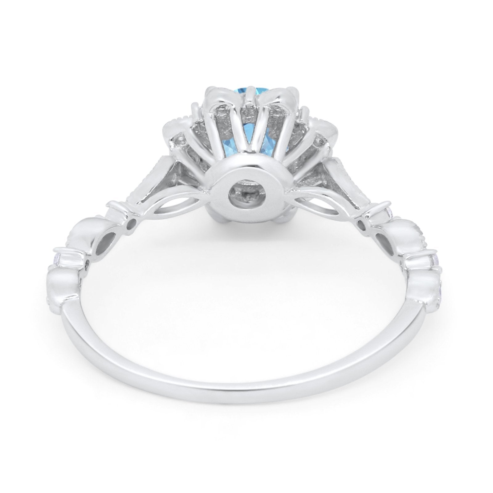 Art Deco Floral Style Wedding Engagemnet Ring Round Cubic Zirconia 925 Sterling Silver