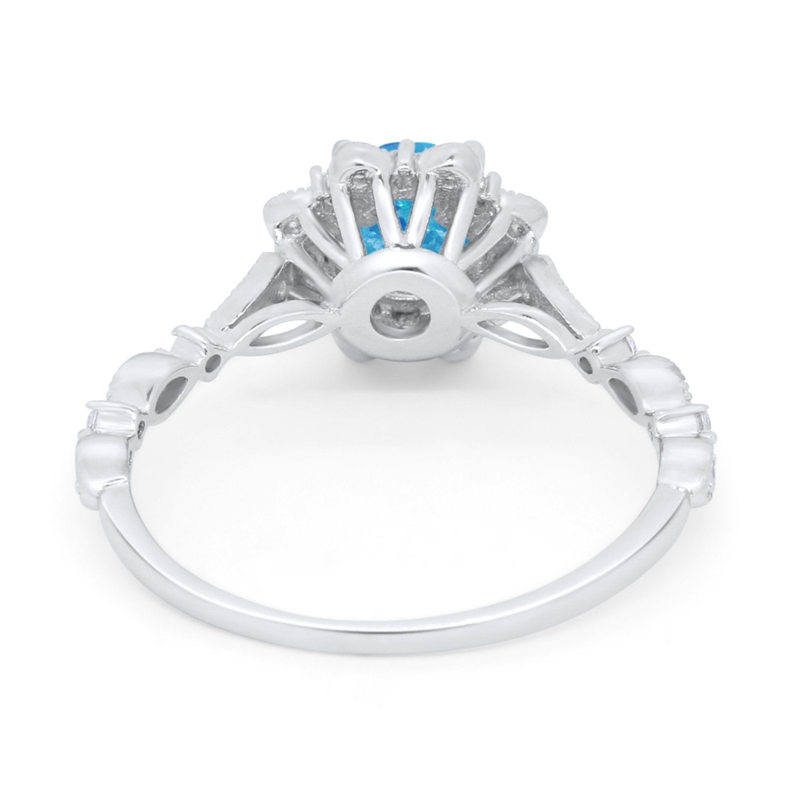 Art Deco Floral Style Wedding Engagemnet Ring Round Cubic Zirconia 925 Sterling Silver