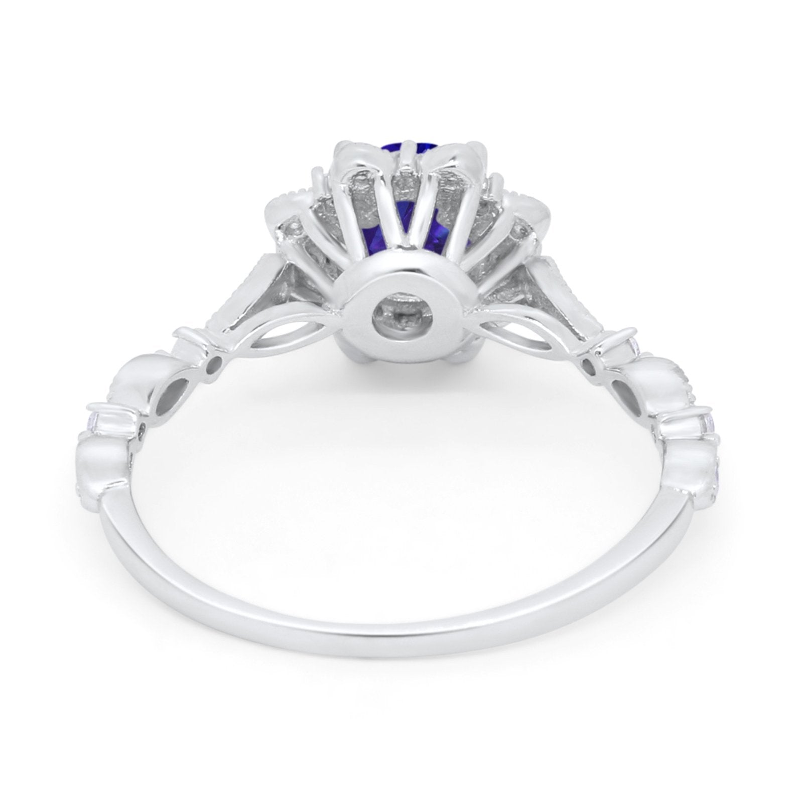 Art Deco Floral Style Wedding Engagemnet Ring Round Cubic Zirconia 925 Sterling Silver
