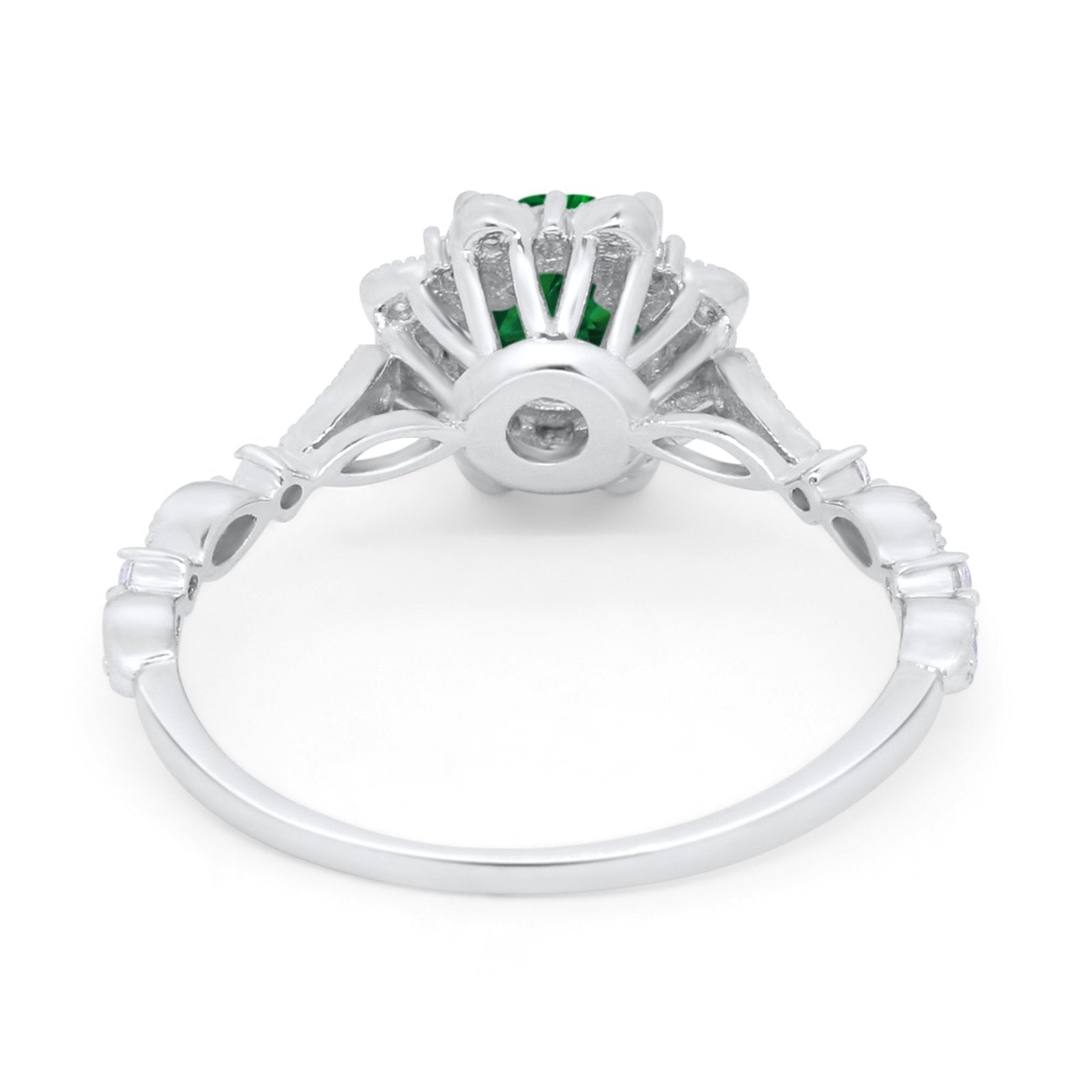 Art Deco Floral Style Wedding Engagemnet Ring Round Cubic Zirconia 925 Sterling Silver