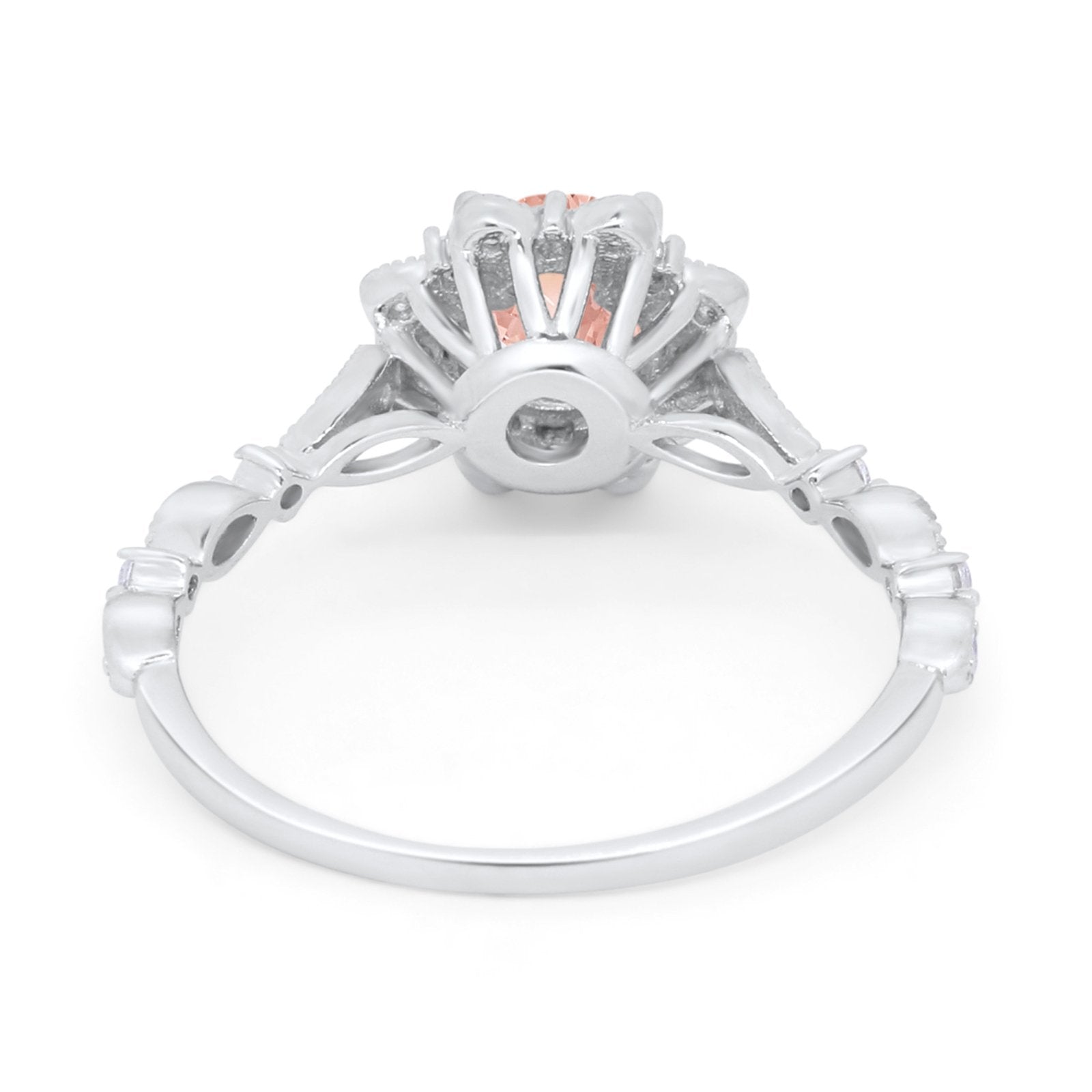 Art Deco Floral Style Wedding Engagemnet Ring Round Cubic Zirconia 925 Sterling Silver