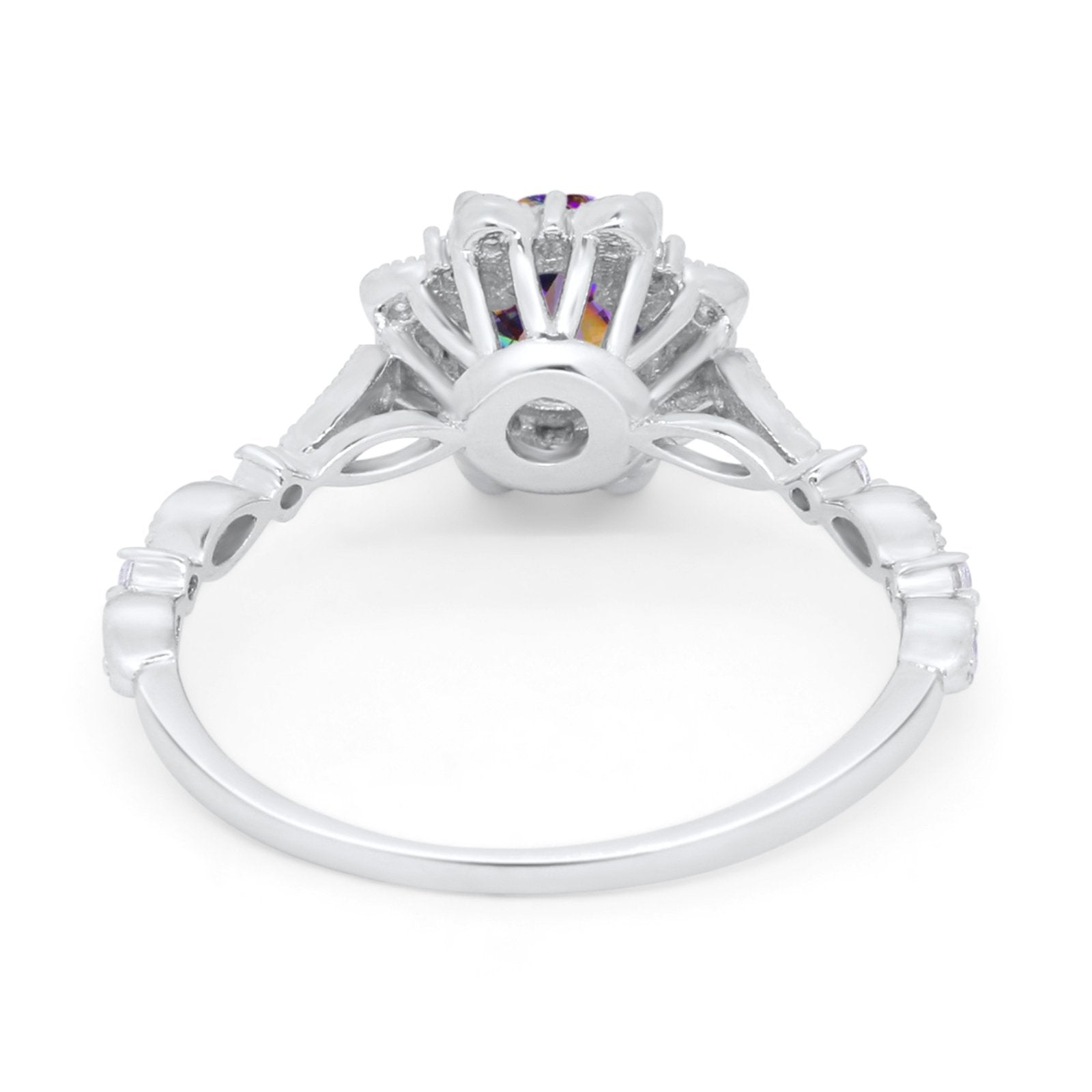 Art Deco Floral Style Wedding Engagemnet Ring Round Cubic Zirconia 925 Sterling Silver