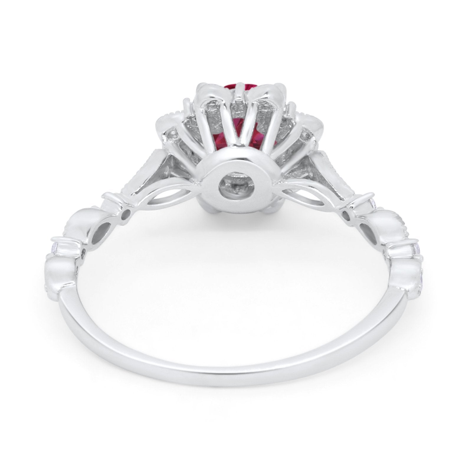 Art Deco Floral Style Wedding Engagemnet Ring Round Cubic Zirconia 925 Sterling Silver